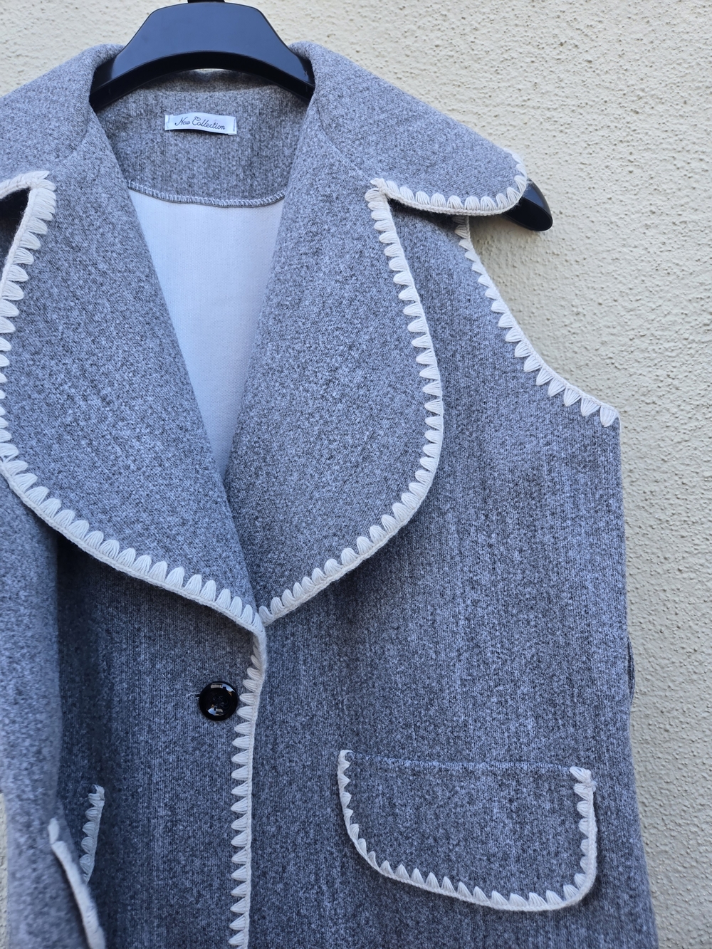 New Collection Gray Sleeveless Vest with White Trim - Picture 7 of 9